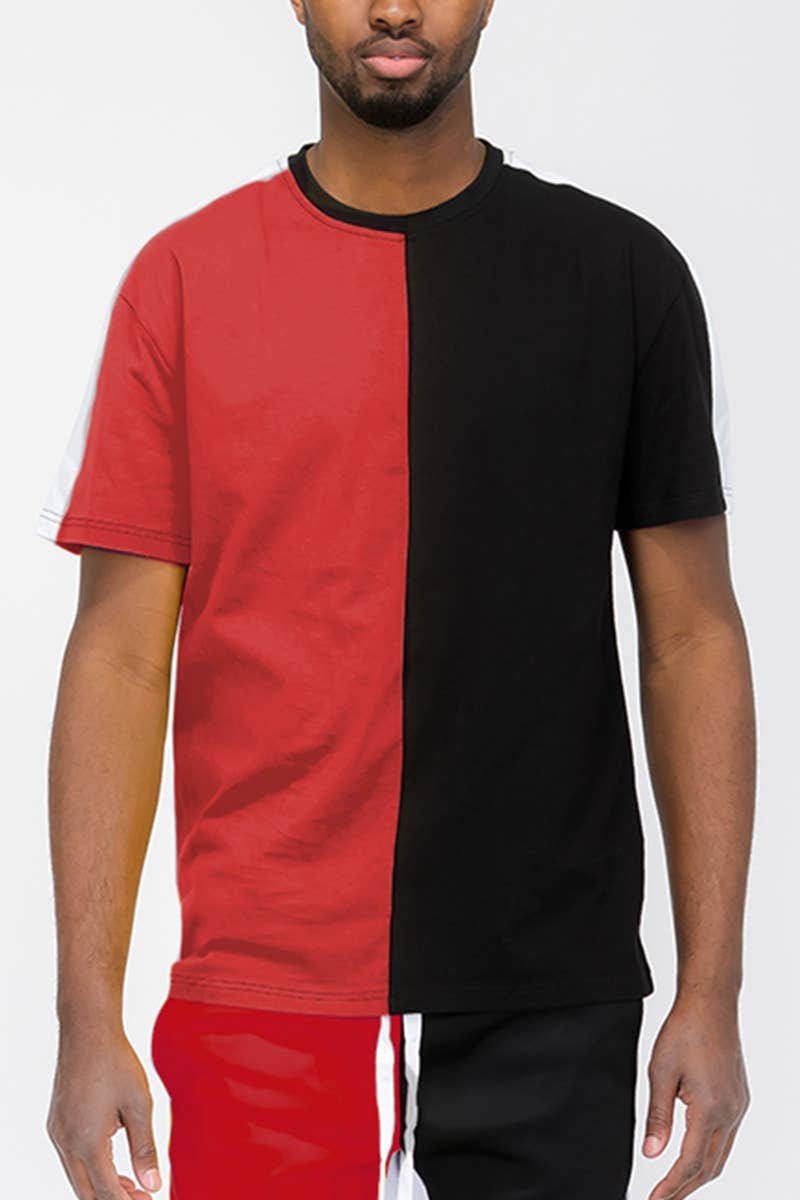 WEIV - Wholesale T-Shirt - Men's - Two Tone Slice Color Block Tshirt0