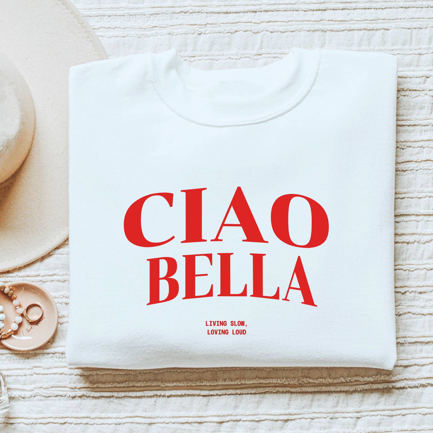 P E T I T R U E - Wholesale Graphic Sweatshirt - Women's - Ciao Bella Sweatshirt Cozy Italian Aesthetic Summer Crewneck1