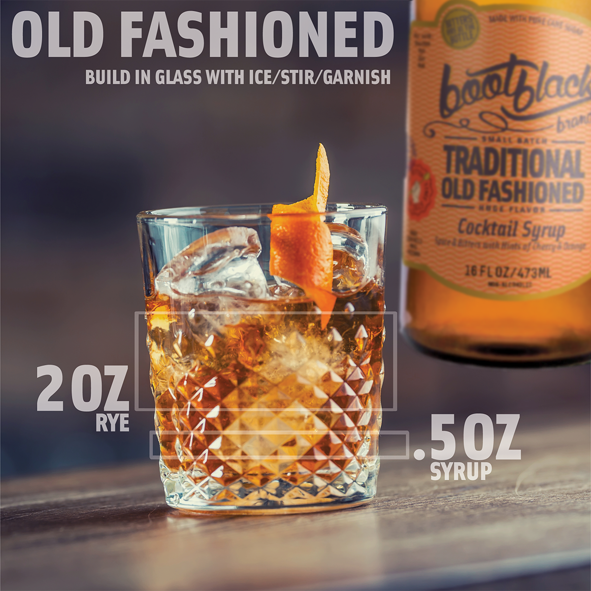 Bootblack Brand - Wholesale Cocktail Mix/Syrup - Traditional Old Fashioned Cocktail/Mocktail Syrup - 16OZ2