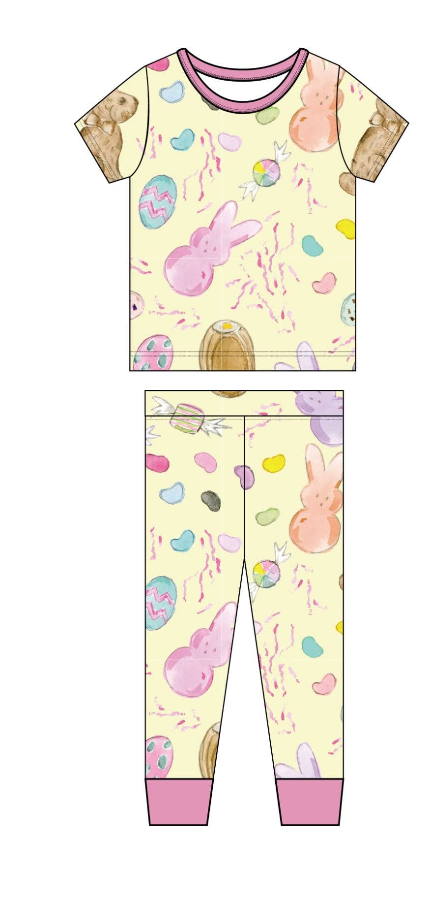Sweet Bay Clothing - Wholesale Sleepwear Set - Kids - Easter Candy Yellow/Pink Pajama Pants Set2