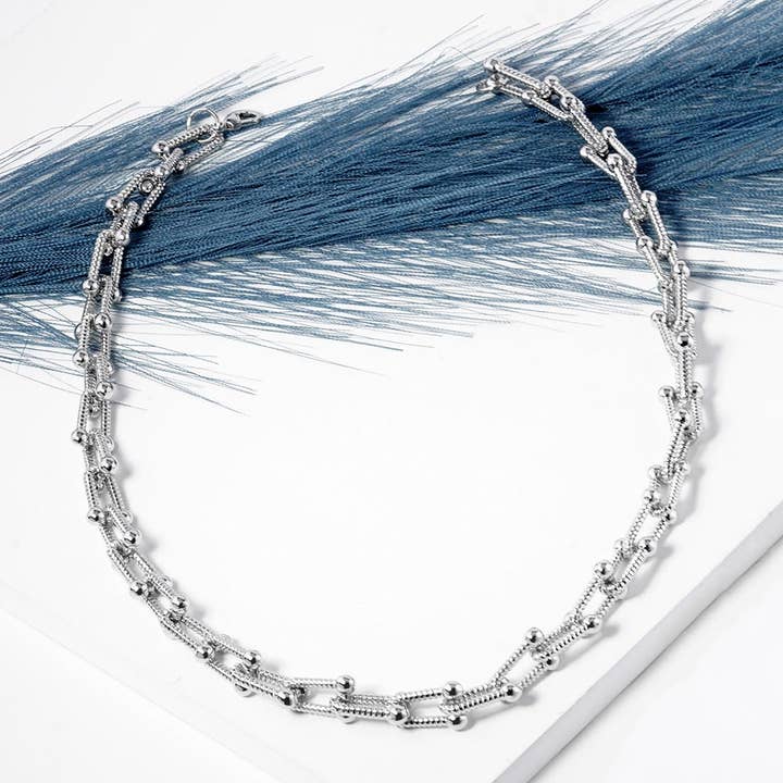 Sensibling Corp. - Wholesale Link & Chain Necklace - Gold Dipped Textured Metal Hardware Chain Necklace
3