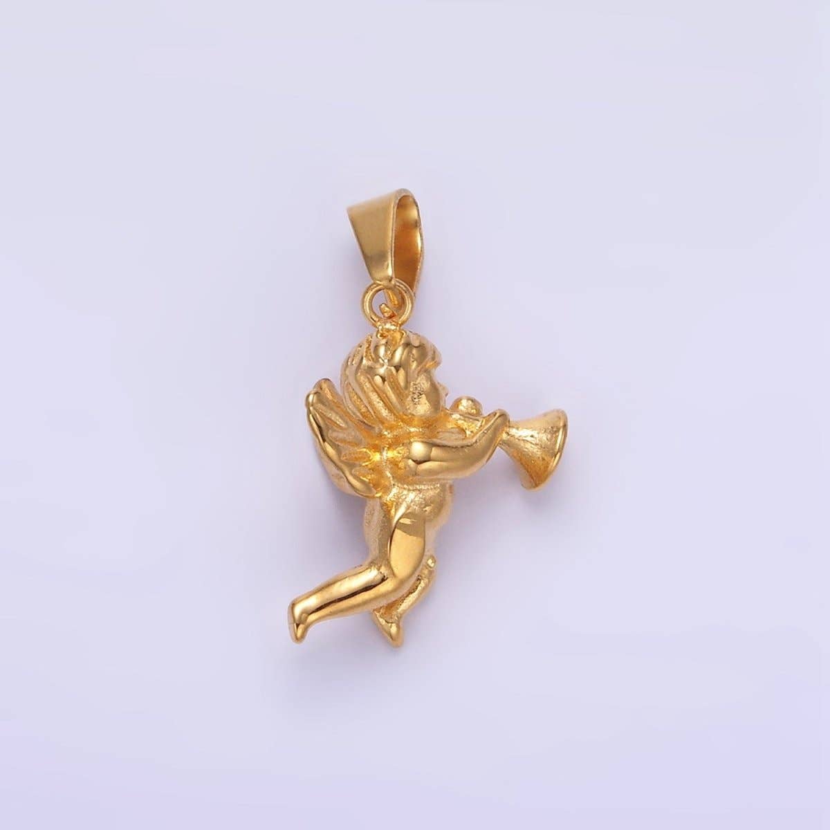 Aim Eternal - Wholesale Individual charm/pendant - Stainless Steel Cherub Baby Angel Trumpet Pendant | P1456