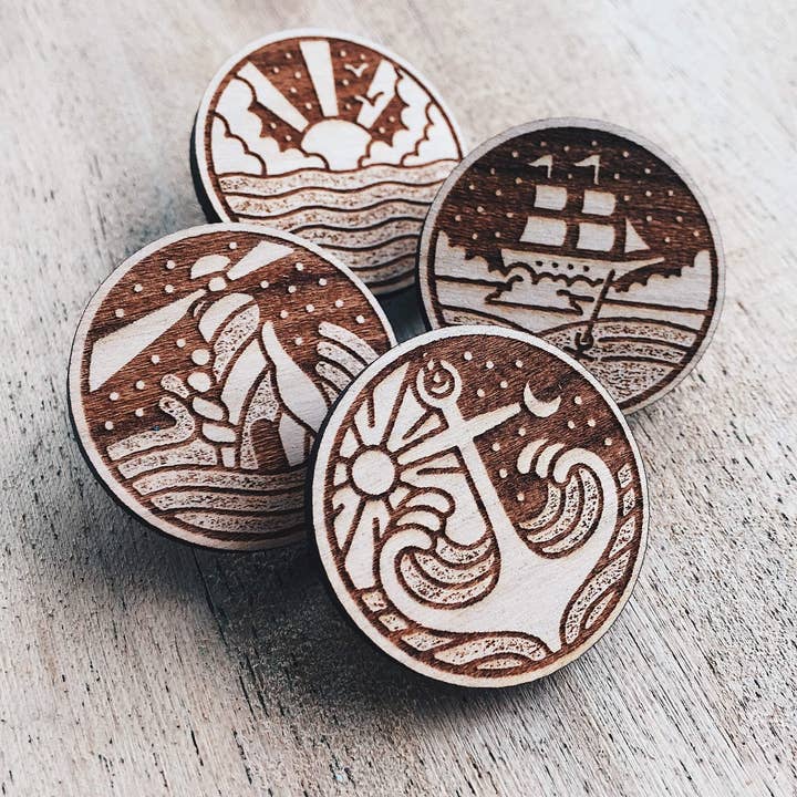 The Ocean Wooden Pin Set for wholesale by The Wooden Pin