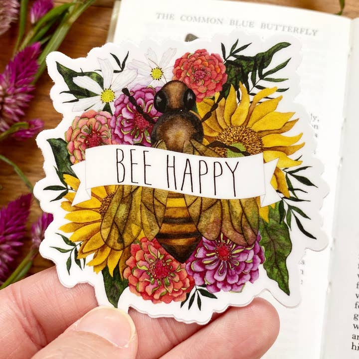 Bee Happy Honey Bee Decal Sticker for wholesale by Candace Fincher