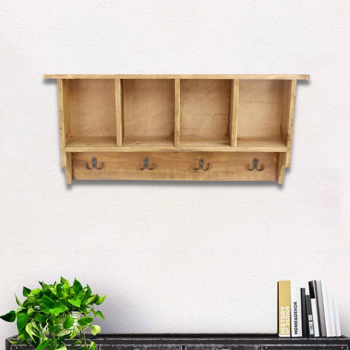 Cheungs Home Decor - Wholesale Wall Mounted Shelf - Rainie 4 Hook & Cubby Wood Wall Organizer1