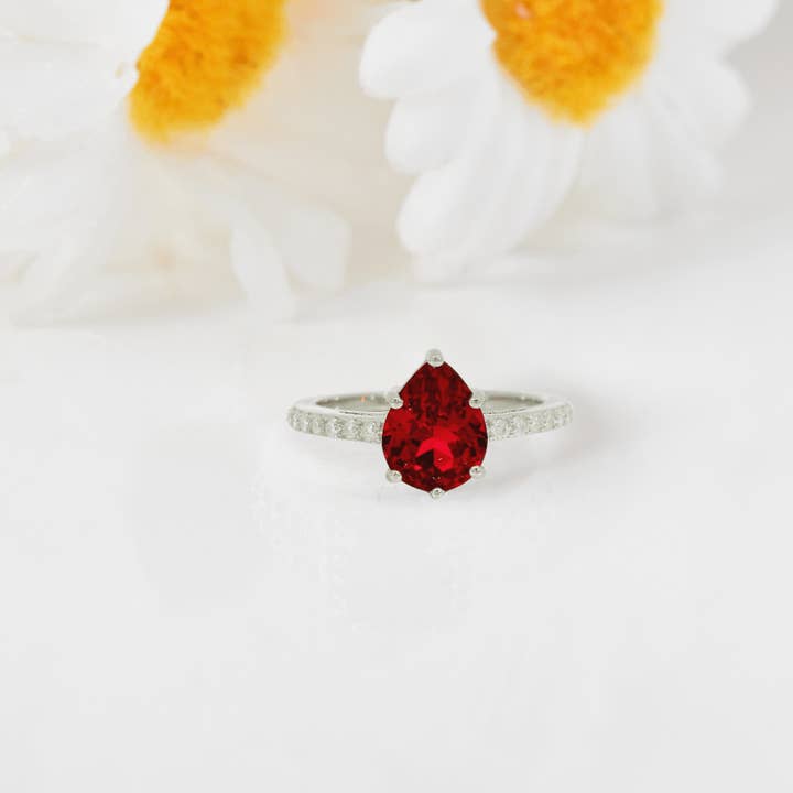 FCJ Jewelry LLC - Wholesale Engagement ring - 925 Silver Lab Grown Ruby Pear Solitaire Teardrop Ring3