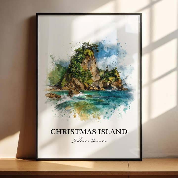 Art mural de l'île Christmas, Impression Java, Art aquarelle Java Indonésie, Cadeau de l'île Christmas, Impression de voyage, Affiche de voyage, Cadeau de pendaison de crémaillère pour la vente par Premium Travel Art