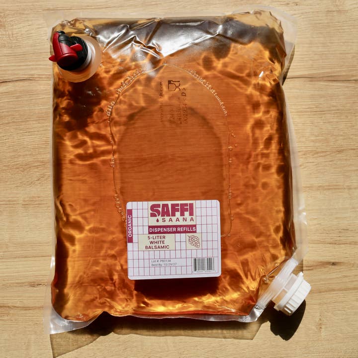 Saffi Saana - Vendita all'ingrosso Aceto - Sacchetto di ricarica sfuso da 5 litri - Aceto balsamico bianco biologico
