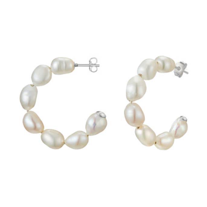 925. Silver Baroque Pearl Hoops - Petite for wholesale by KAGI