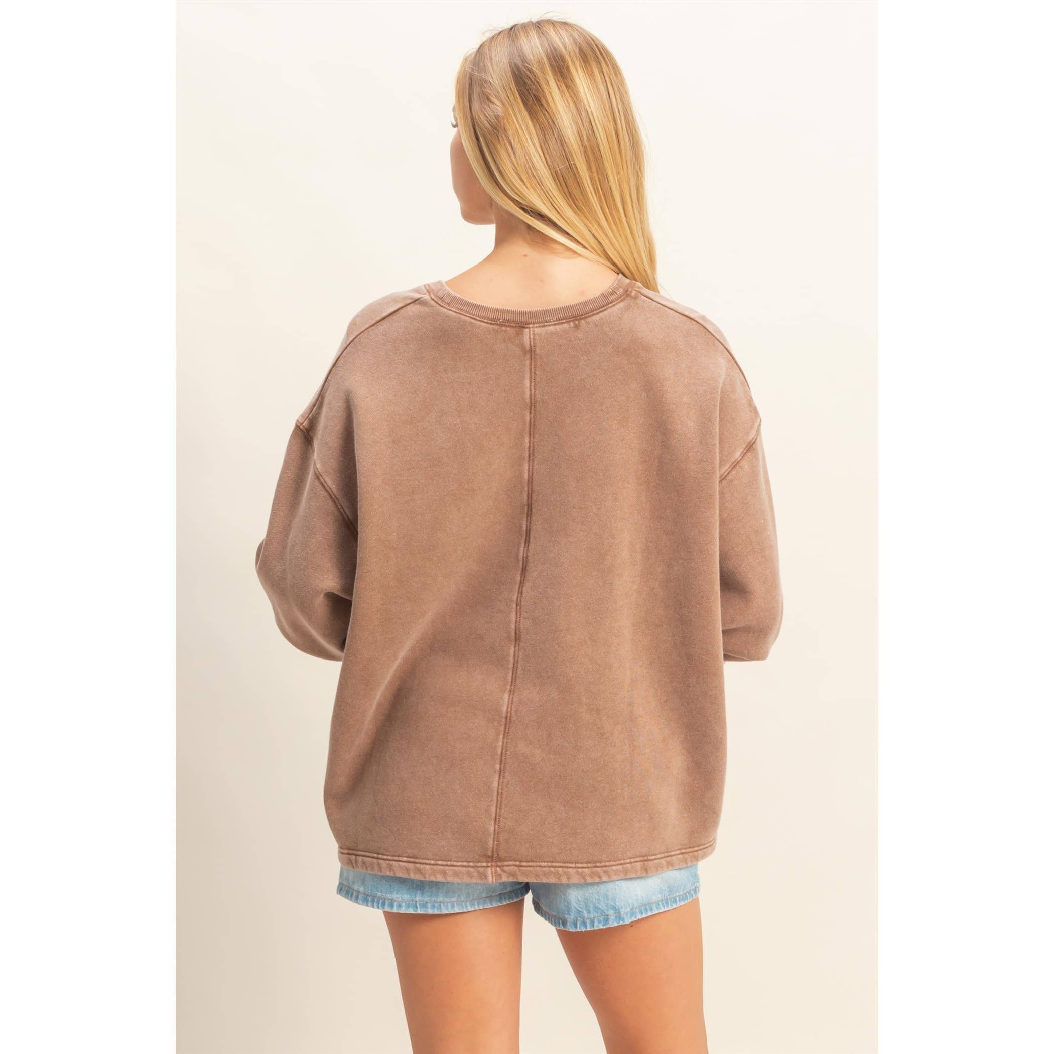 Double Zero - Wholesale Sweatshirt - Women's - Oversized V-Neck Sweatshirt With Raw Edge Detail2