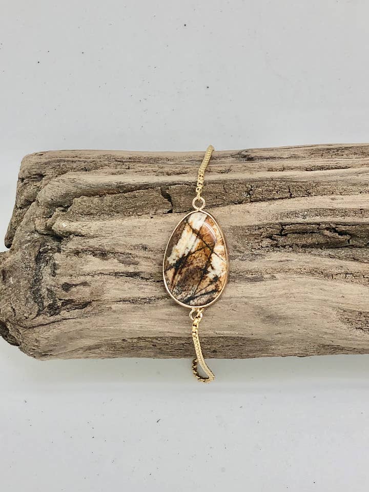 Bracelet Drawstring Antique Gold Brown Imperial Jasper for wholesale by Rant & Rave Classic