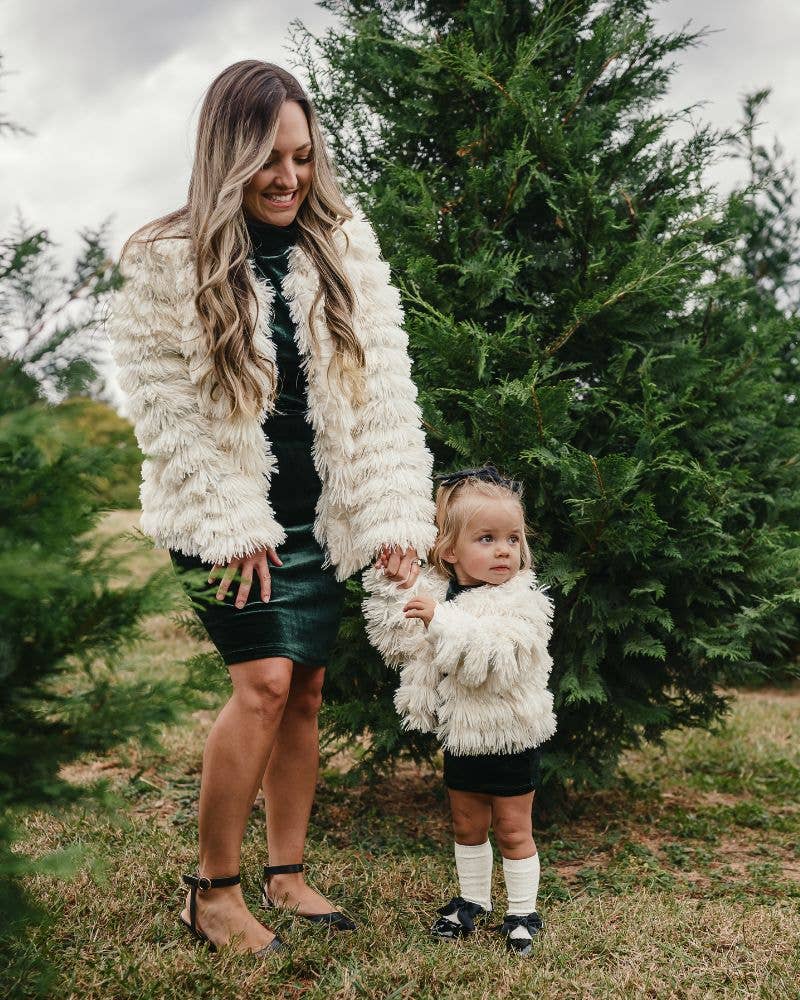 Bailey's Blossoms - Wholesale Jacket – Child - Mommy and Me Fatima Faux Shag Layered Jacket - Ivory