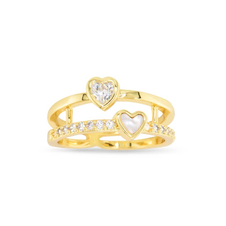 Gold CZ & MOP Heart Stack Ring for wholesale by Amanda Blu