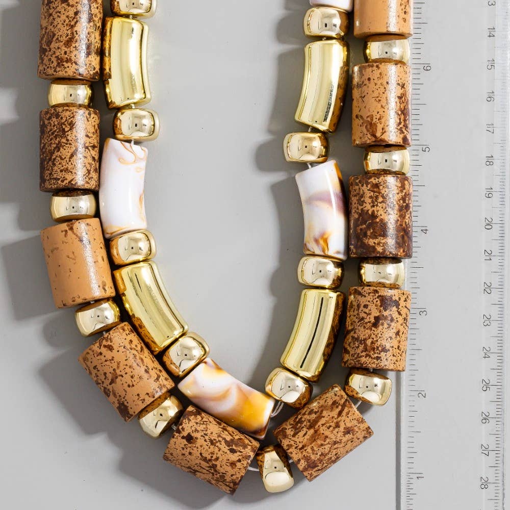 The Looks by Fame Accessories - Wholesale Pendant/Charm Necklace - Mixed Chunky Tube Beads Layered Statement Necklace3