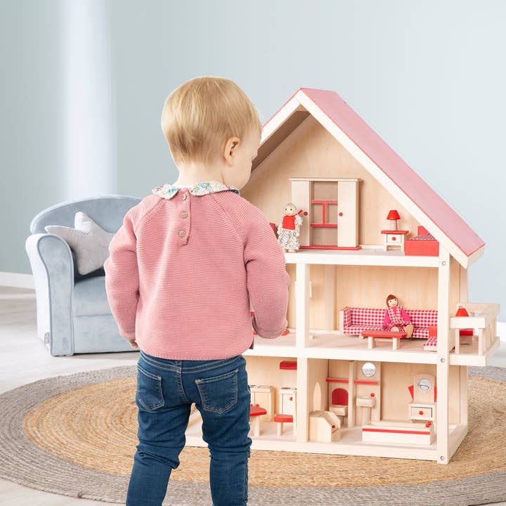 roba kids - Vente Accessoire de poupée – enfant - Maison de poupées Roba en bois massif avec meubles et poupées, jouets pour filles3