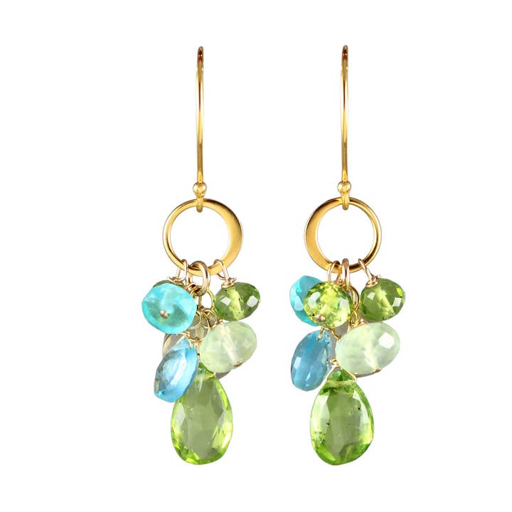 E-4030 PERIDOT, QUARTZ, PREHNITE, TOPAZ, APATITE EARRINGS for wholesale by Alicia Van Fleteren Jewelry Design