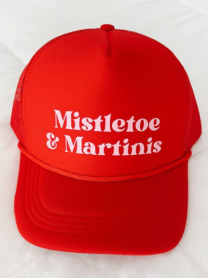 Mistletoe & Martinis Trucker-Mütze aus Schaumstoff, Rot/Rosa für den Großhandel von Maddon and Co