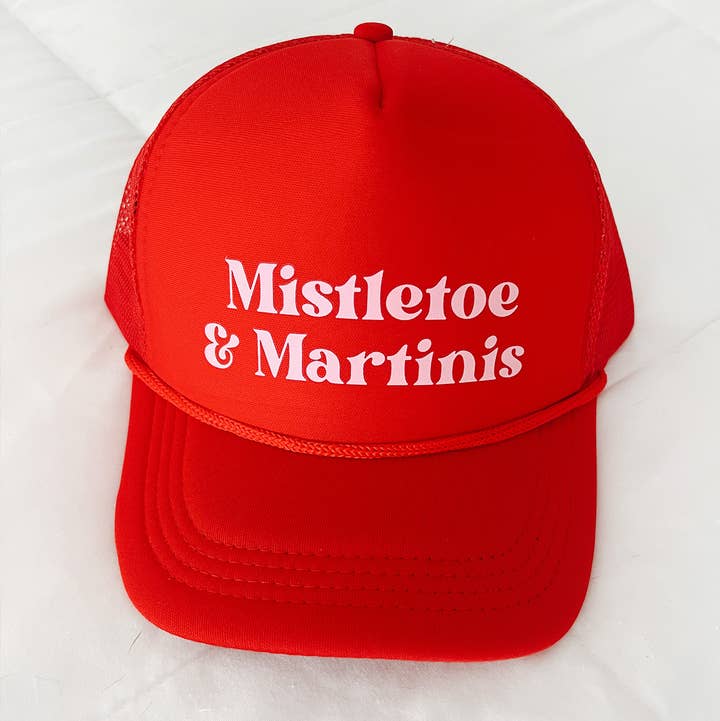 Maddon and Co - Wholesale Trucker Hat - Unisex - Mistletoe & Martinis Foam Trucker Hat - Red & Pink0
