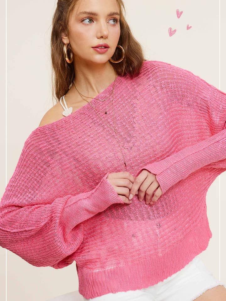 MCS3583-Lightweight Dolman Sleeve Boat Neck Sweater Top for wholesale by La Miel