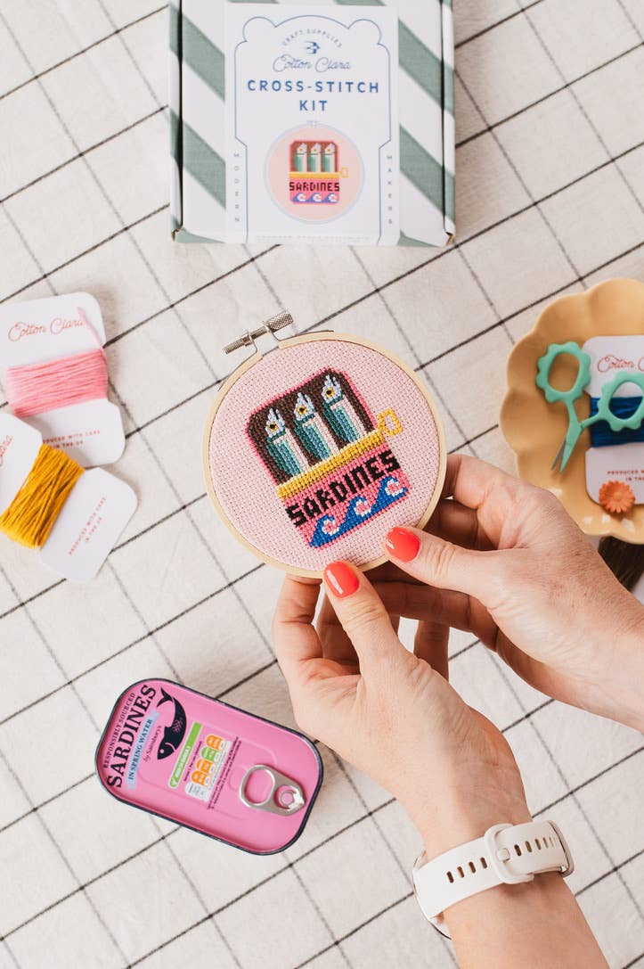 Cotton Clara Craft Kits & Supplies - Wholesale Craft Sewing Kit - Sardines Cross Stitch Kit5