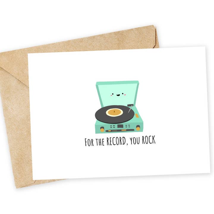 Biglietto di Auguri con Giradischi: Biglietto di Ringraziamento Fatto a Mano per la vendita all'ingrosso da parte di Chewy Lemon Studio