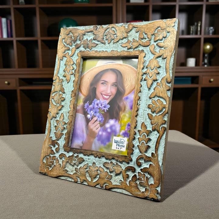 Wilco Home - Wholesale Picture frame - Roman Hand-Carved Mango Wood Photo Frame-Celestial Blue 9