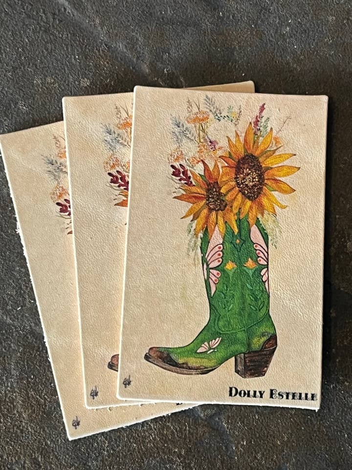 Leather Hat Card - Flower ta Boot for wholesale by DOLLY ESTELLE