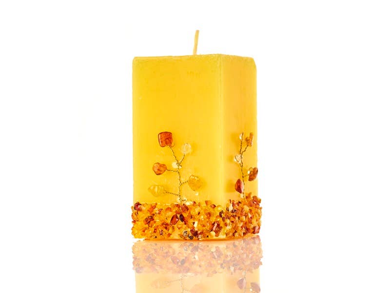 Cognac Candle with rectangular amber, 4.5x4.5x8.5 cm for wholesale on Faire