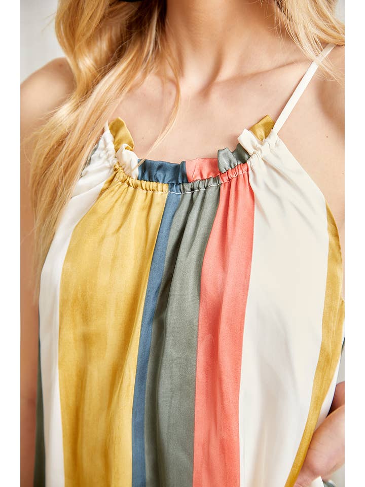 Koral/krikand 20240 Multi Stripe Halter Kjole for engroshandel på Faire6