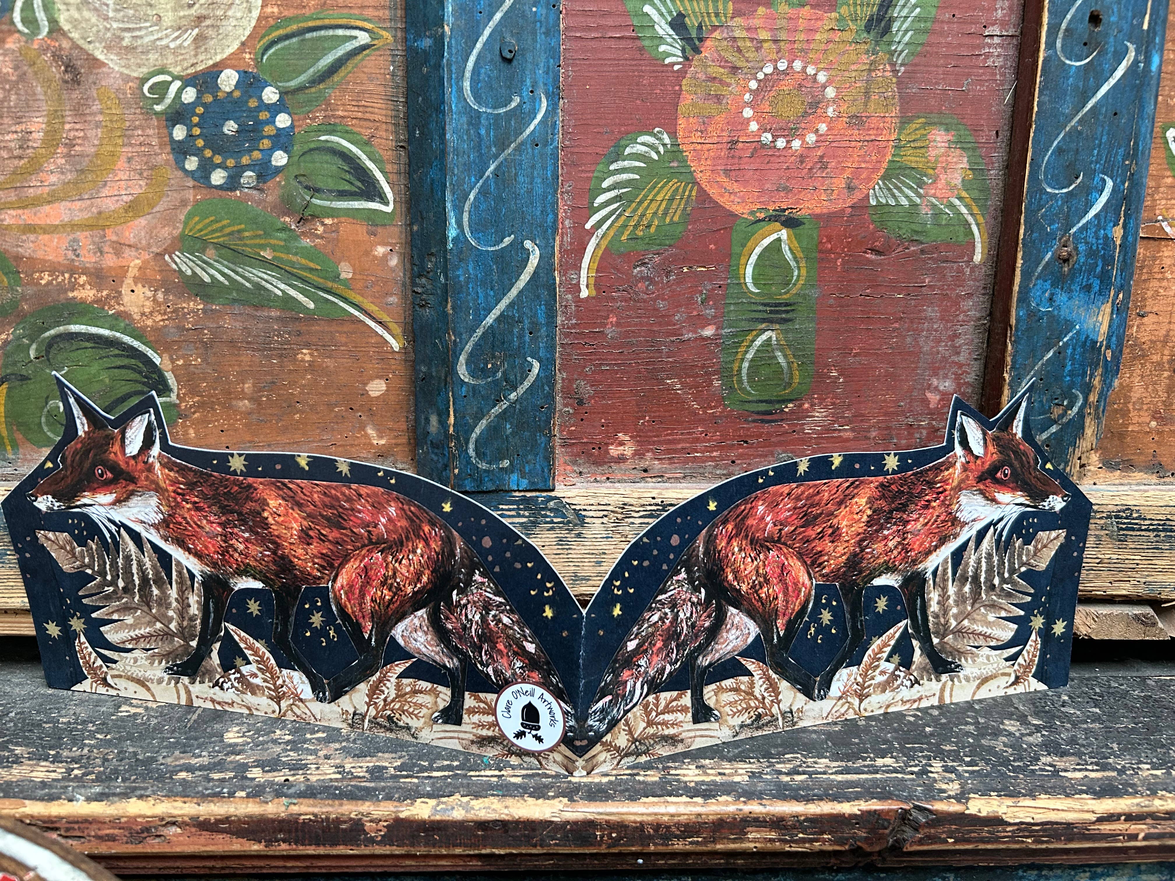 Clare O’Neill Artworks – wholesale Everyday greeting card – Night Fox die cut blank greeting card2