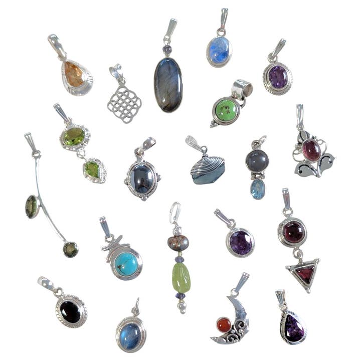 Pendant Grab Bag of Mixed Mini Sterling with Stone 20 Pieces for wholesale by Saraswati Imports