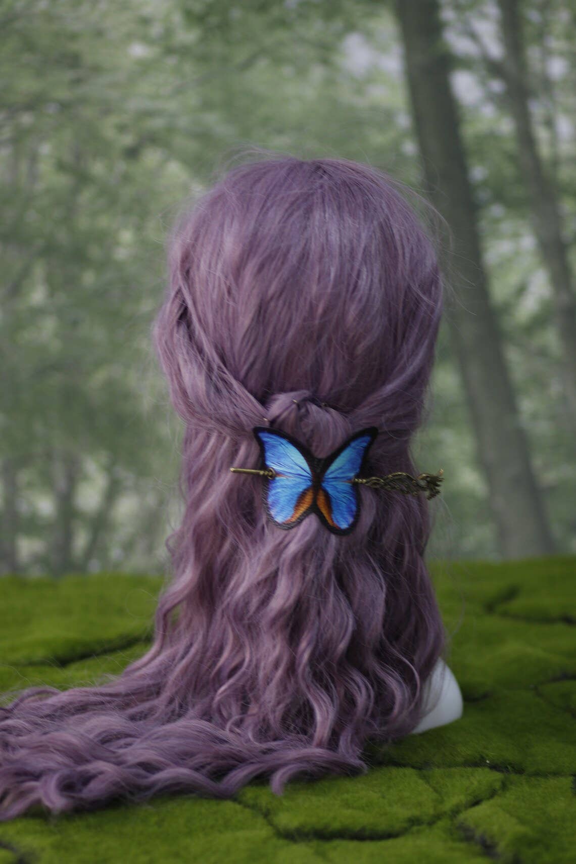 Costurero Real – wholesale Hårspänne - Dam – Blå fjäril hår Barrette Vegan läder Cottagecore3