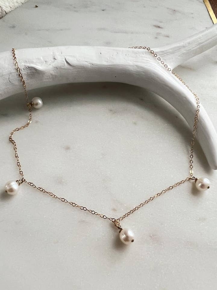 14K Gold Filled Freshwater Pearl Choker • White Pearl Choker • Gold Layering Necklace • Gold Stacking Necklace • Gifts For Wife, Girlfriend for wholesale by Georgia Marie Designs