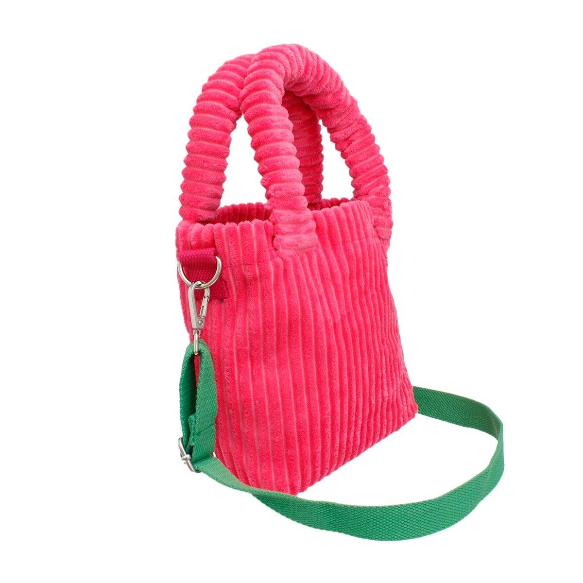 AKA Pink Corduroy Small Tote Green Strap Handbag for wholesale on Faire1