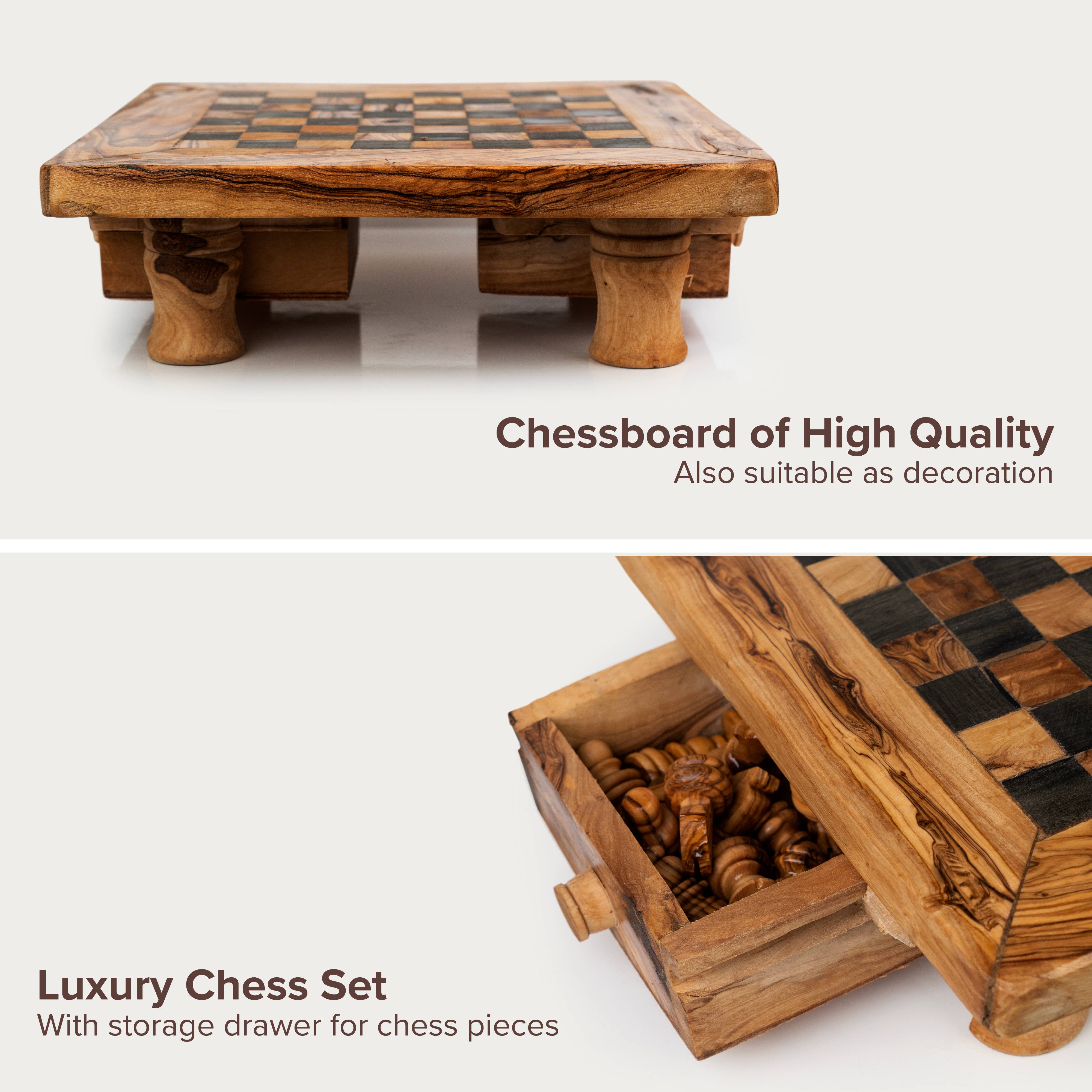 Next Day Shop - Wholesale Board Game - Square Wood Chess Set Handmade of Olive Wood, Antique Chess3