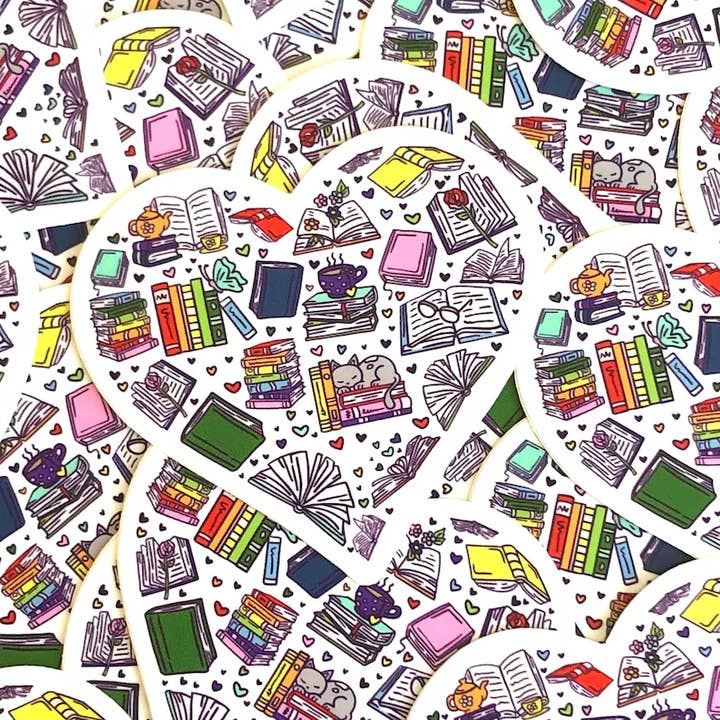 Heart Book Lover Vinyl Sticker for wholesale by Peanut Butter Taco