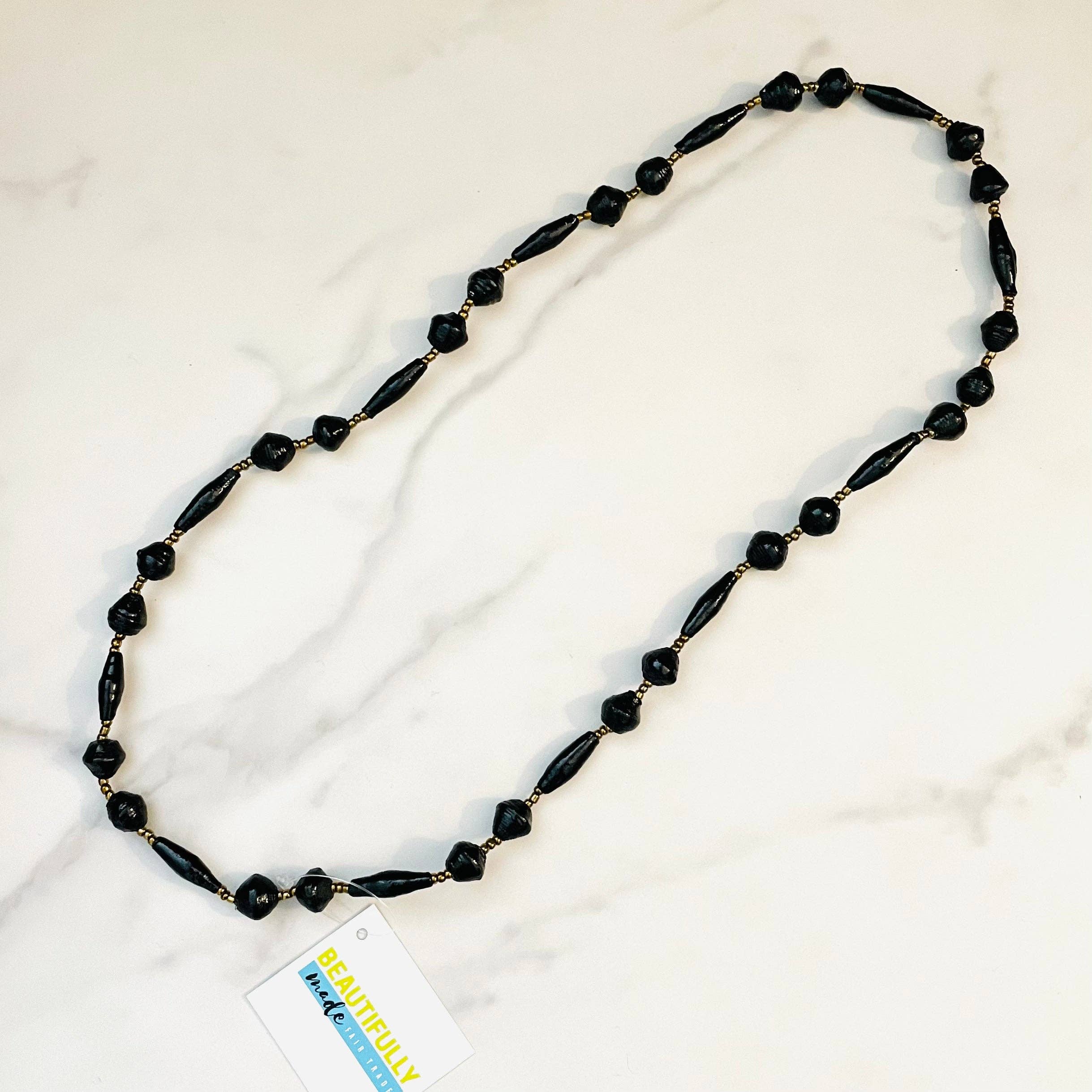 Beautifully Made Fair Trade - Wholesale Beaded/Pearl Necklace - Kenya | Paper Bead Necklace | Black5