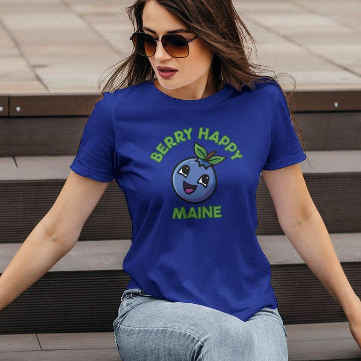 Berry Happy Maine Blueberry Voksen Unisex S-2X T-Shirt for engroshandel hos RetroPlanet