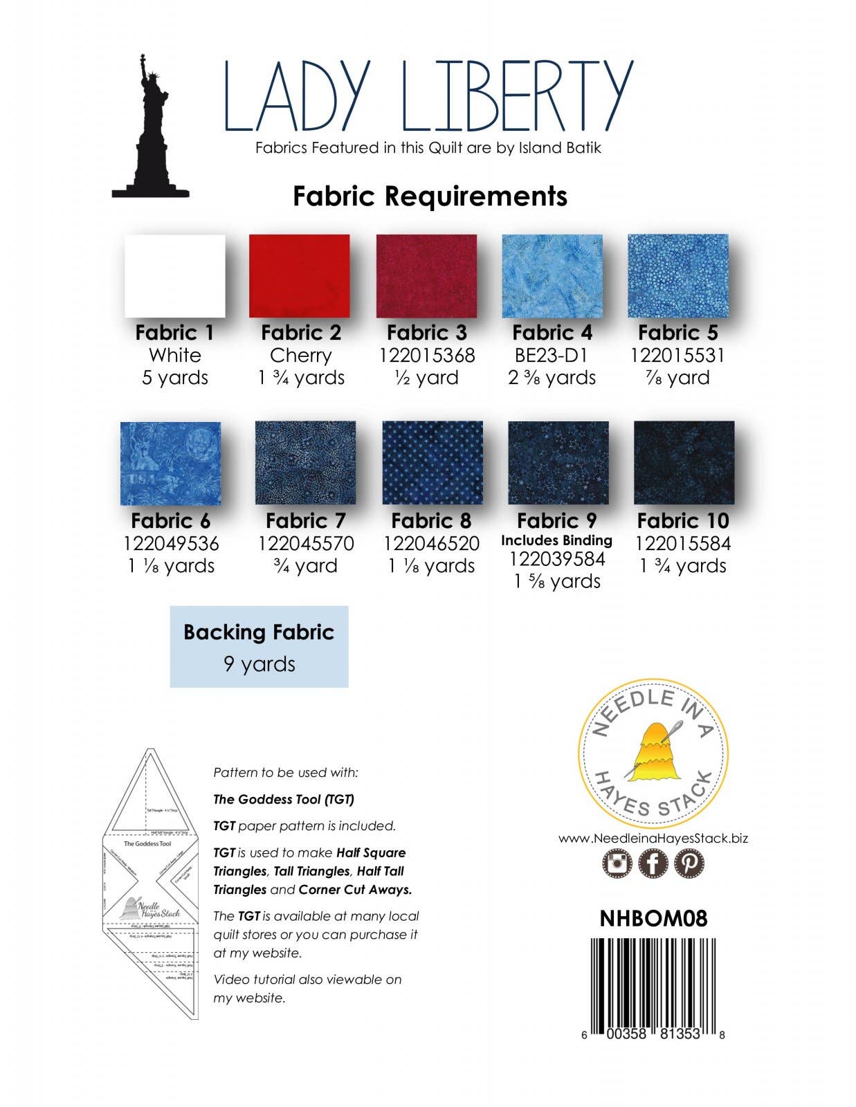 Needle in a Hayes Stack - Wholesale Craft Sewing Kit - Lady Liberty - Block of the Month2