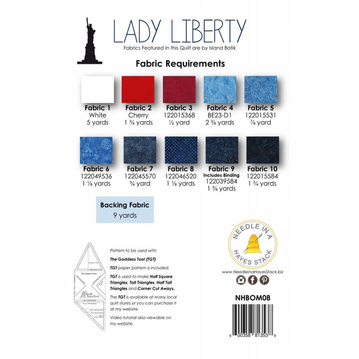 Needle in a Hayes Stack - Wholesale Craft Sewing Kit - Lady Liberty - Block of the Month2