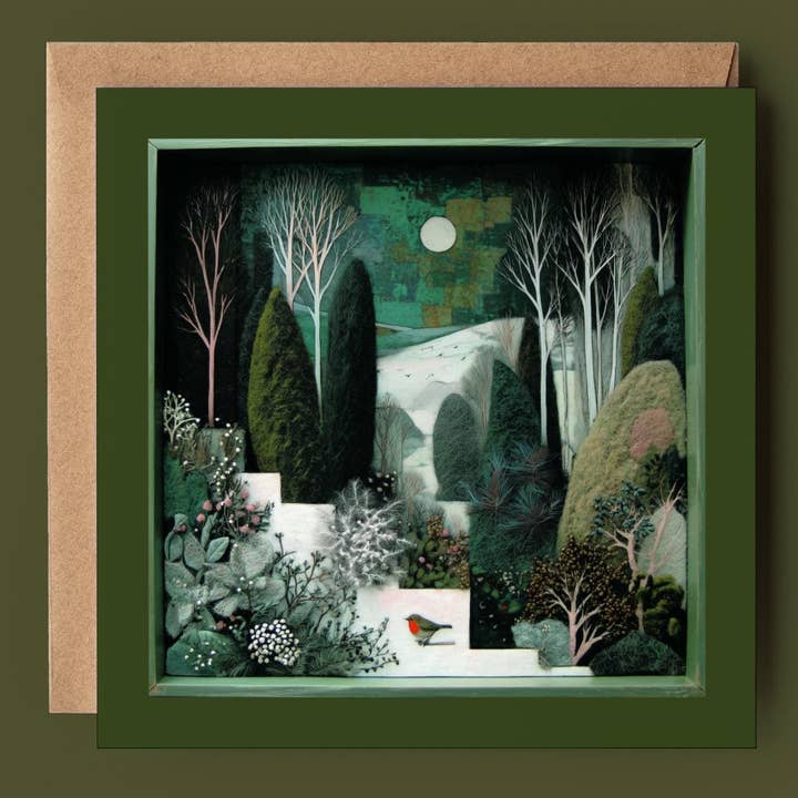 Winter Robin Foliage 2D Print Shadow Box Card for wholesale by Good Post Day