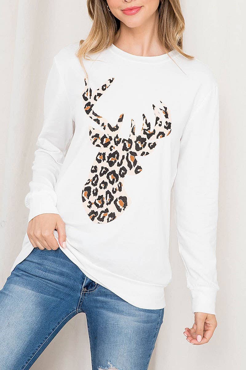 ROUSSEAU - Wholesale Blouse - Women's - LEOPARD MOOSE PRINT LONG SLEEVE TOP