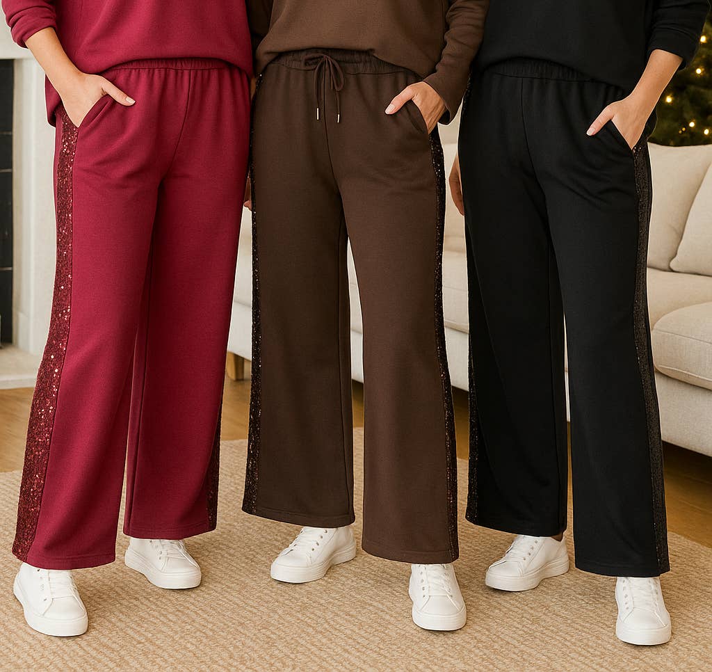 Kurt Muller - Wholesale Pants – Women's - Sequin Side Trim scuba Wide Leg Scuba Trousers