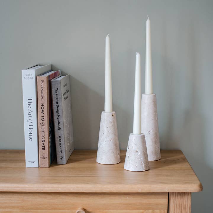 Arthur Cameron - Wholesale Candle Holder - Argyll - Travertine Conical Shaped Candlestick Holder