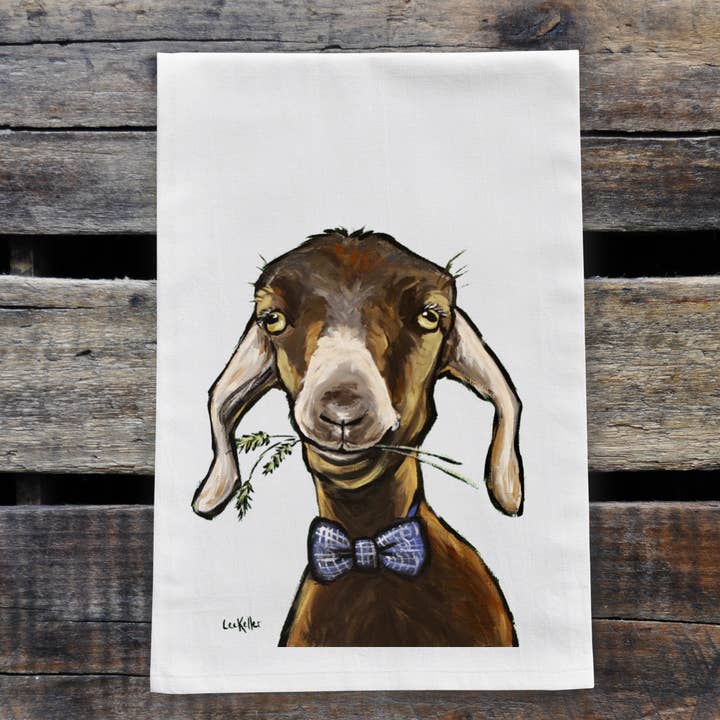 Goat Flour Sack Towel, Farmhouse Decor, Goat Tea Towel for wholesale by Hippie Hound Studios