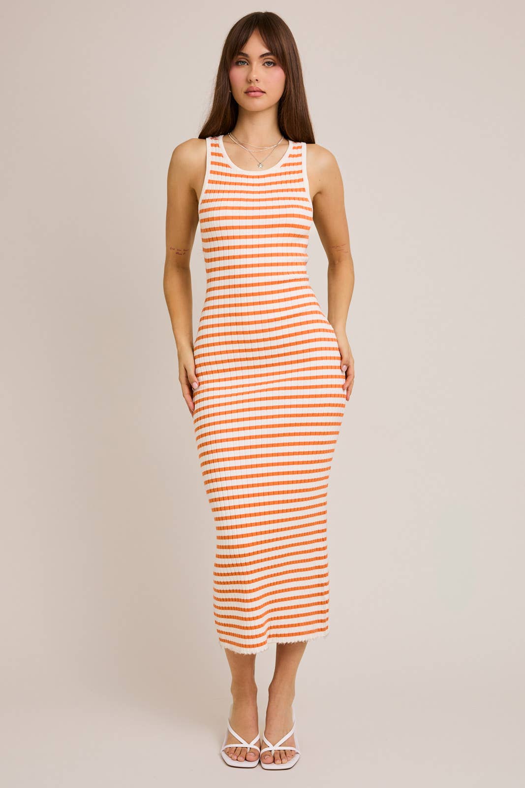 LE LIS - Wholesale Dress - Women's - SLEEVELESS ROUND NECK STRIPED RIB SWEATER DRESS16