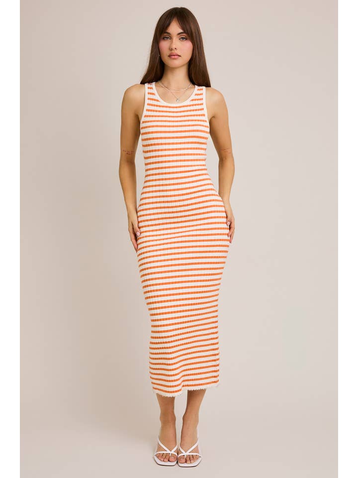 LE LIS - Wholesale Dress - Women's - SLEEVELESS ROUND NECK STRIPED RIB SWEATER DRESS16