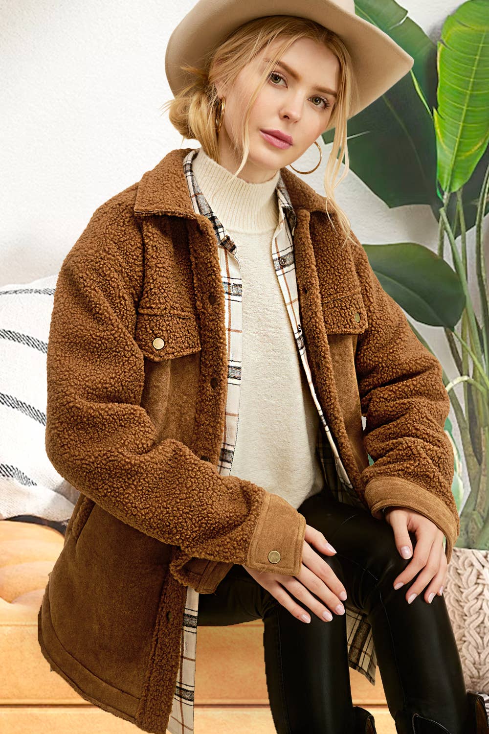 La Miel - Vente Veste – femme - JKT1790 - Veste boutonnée surdimensionnée en faux daim avec poches30