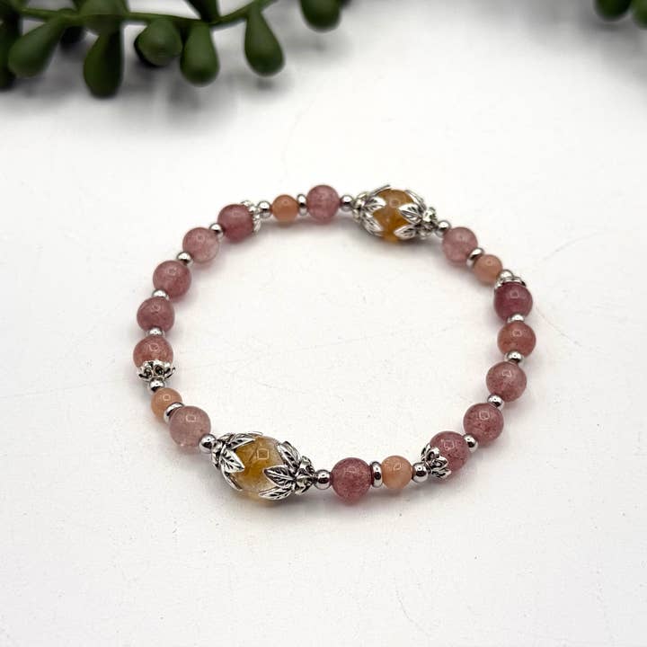 ELIGE LA ALEGRÍA - Pulsera de Citrino, Cuarzo Fresa, Piedra de Sol para venta al por mayor de Meraki Gemstones