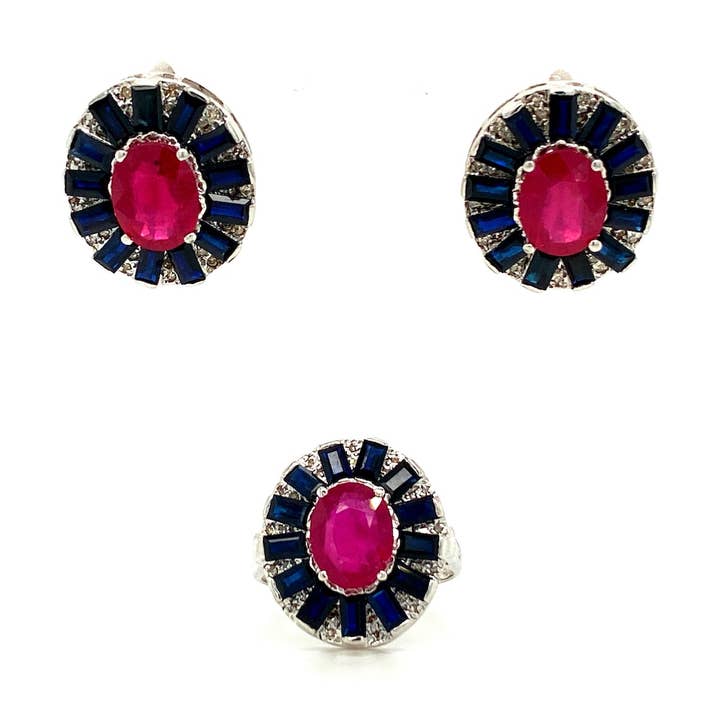 Juego de joyas de piedra multicolor en plata 925 - KSS 68509 para venta al por mayor de Kotawala Jewels